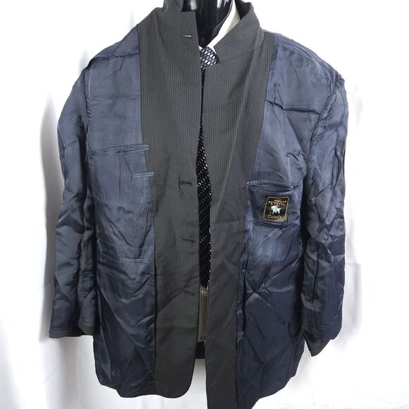 Hart Schaffner Marx Mens 46L Black Wool Pinstriped 3-Button Sports Coat Blazer - Picture 3 of 10